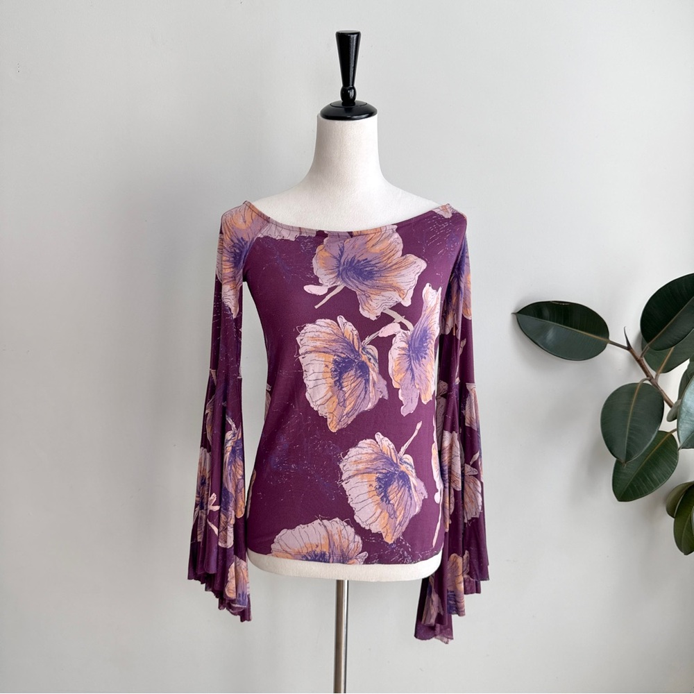 Free People Birds of Paradise Bell Sleeve Top M - Picture 4 of 8